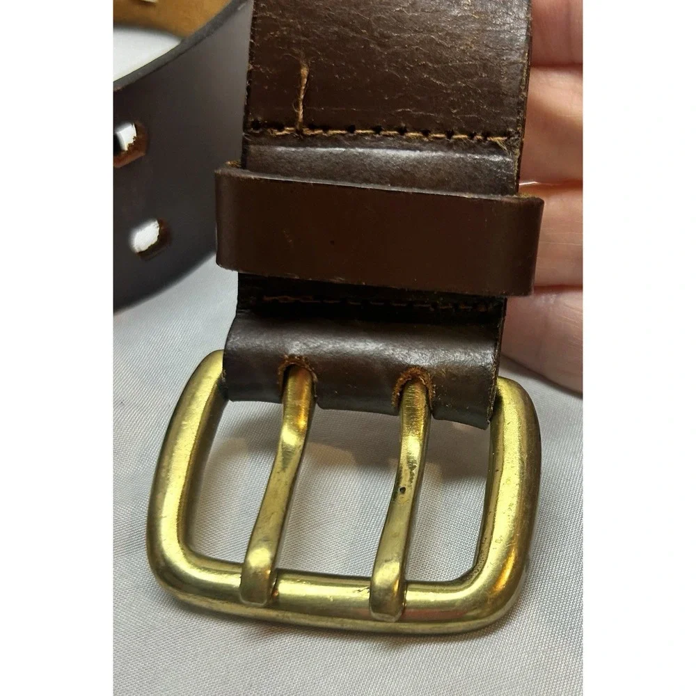 Classic Brown Leather Double-Prong Belt with Brass Buckle